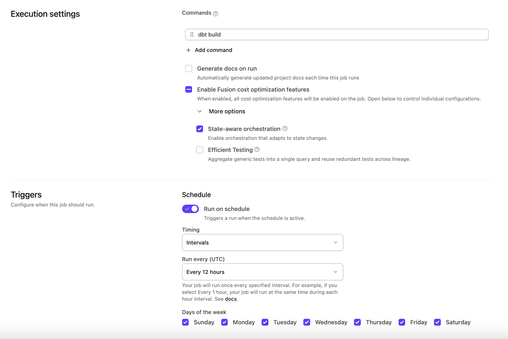 Example of Triggers on the Deploy Job page
